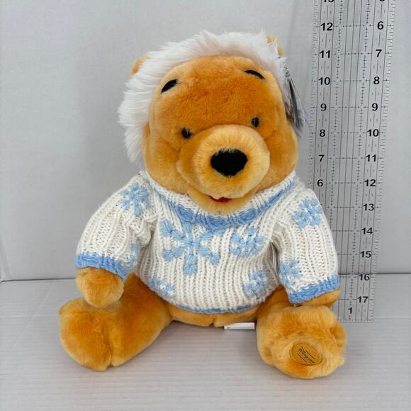 Disney Store Winnie Pooh Bear Plush Snowflake Sparkle Knit Sweater 12 Inch - Picture 8 of 11